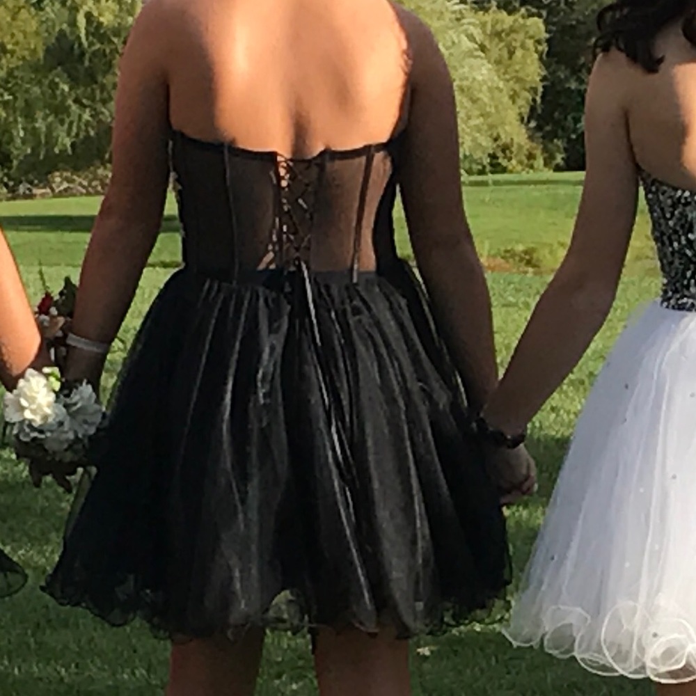 black homecoming dress with gold beading